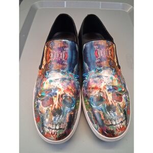 Robert‎ Graham Mens Shoe Size 8.5 Abstract Skull Happy Arts Leather Slip On